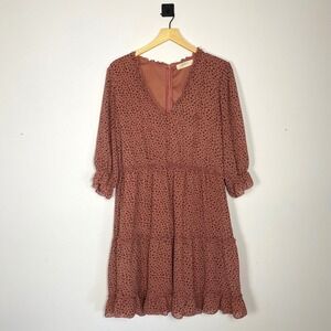 A Beautiful Soul Altar'd State Pink Print‎ Tiered Dress Long Sleeve Size X 1X